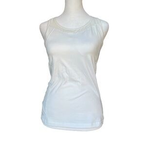 Athleta - Built In Bra White Running Racer Back Tank Top With Pocket Sz Small